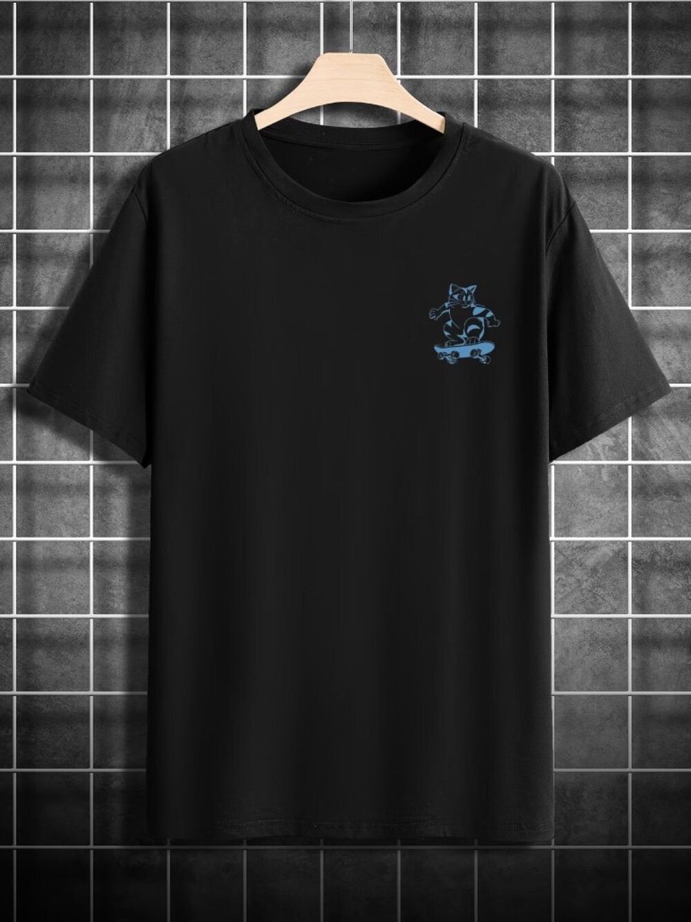 Black Skateboard Cat Graphic T-Shirt | Japanese Streetwear Style | Unisex Tee